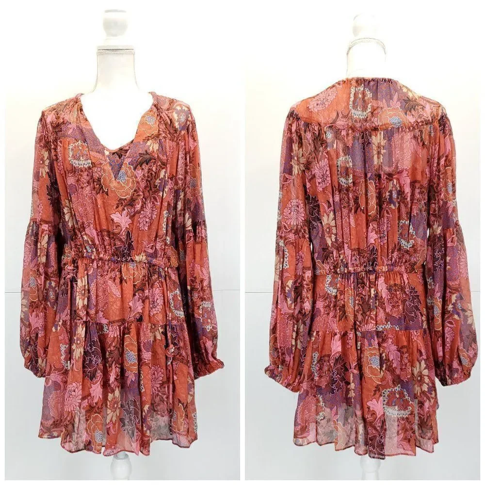 A.L.C. Elise Long Sleeve 100% Silk Floral Mini Dress - Picture 8 of 13